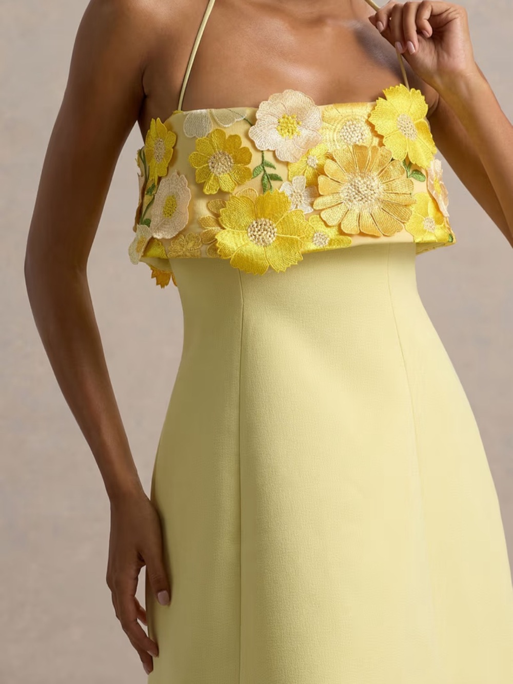 Floral Appliqué Yellow Mini Dress - Picture 6 of 15